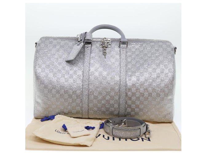 LOUIS VUITTON Borsa Keepall Bandoulière 50 Damier Glitter N58041 Auth LV 52528SV Argento - vista 12