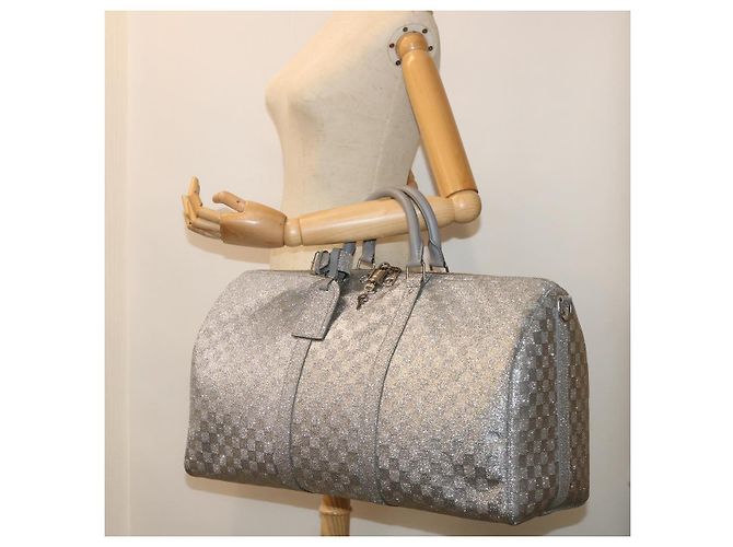 LOUIS VUITTON Borsa Keepall Bandoulière 50 Damier Glitter N58041 Auth LV 52528SV Argento - vista 26