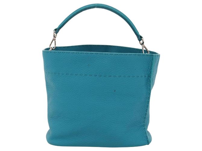 Borsa a Spalla FENDI Anna in Pelle 2way Blu Turchese Auth mr1226V - vista 2