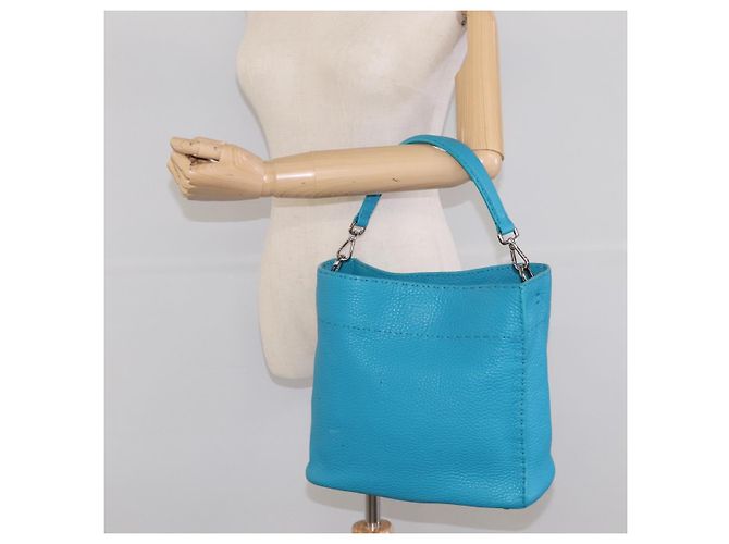 Borsa a Spalla FENDI Anna in Pelle 2way Blu Turchese Auth mr1226V - vista 25