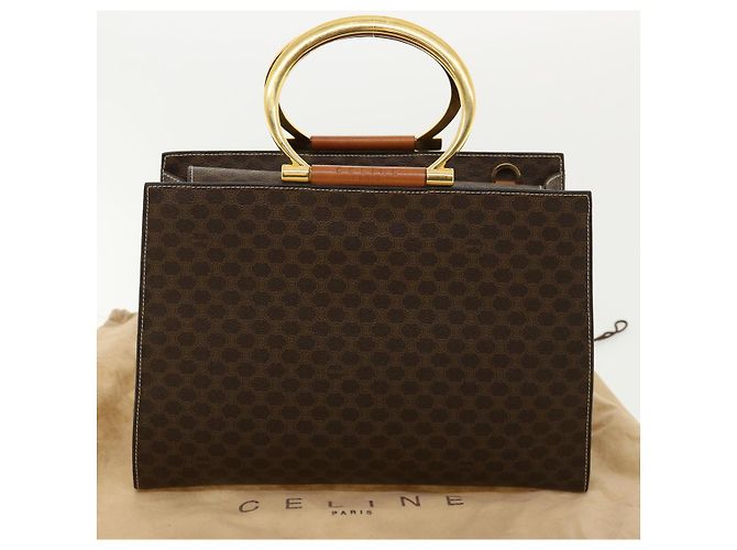 Céline Borsa a mano in tela Macadam CELINE in pelle PVC marrone Auth am3558V - vista 12