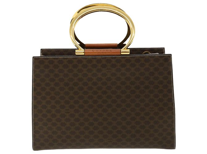 Céline Borsa a mano in tela Macadam CELINE in pelle PVC marrone Auth am3558V - vista 2