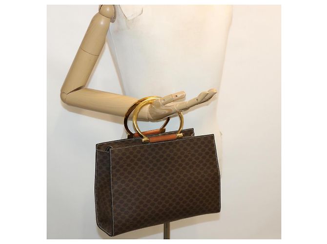 Céline Borsa a mano in tela Macadam CELINE in pelle PVC marrone Auth am3558V - vista 23