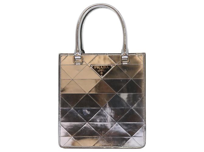 PRADA Borsa a Mano Pelle Metallica Argento Auth 59813SV - vista 13