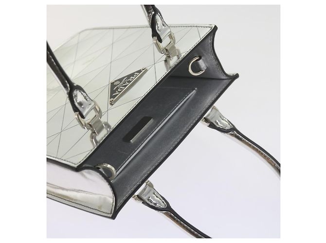 PRADA Borsa a Mano Pelle Metallica Argento Auth 59813SV - vista 14