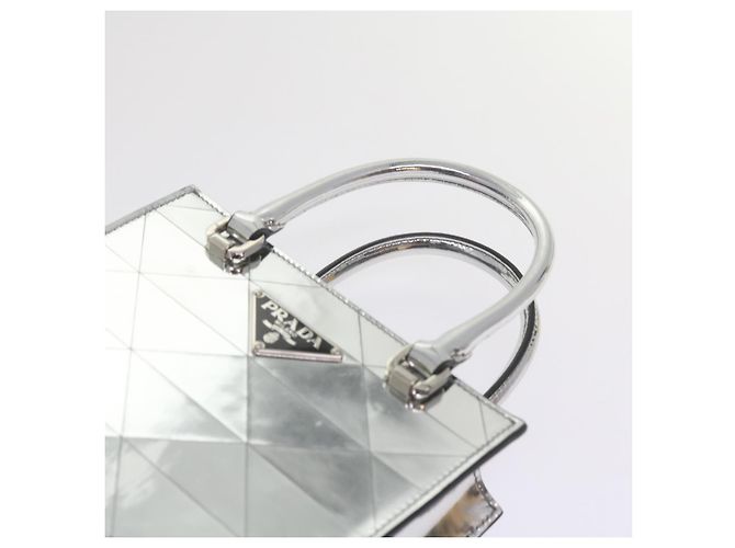 PRADA Borsa a Mano Pelle Metallica Argento Auth 59813SV - vista 15
