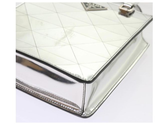 PRADA Borsa a Mano Pelle Metallica Argento Auth 59813SV - vista 16