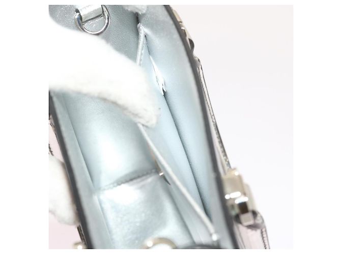 PRADA Borsa a Mano Pelle Metallica Argento Auth 59813SV - vista 24