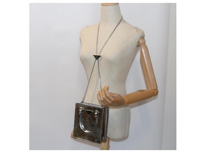 PRADA Borsa a Mano Pelle Metallica Argento Auth 59813SV - vista 31