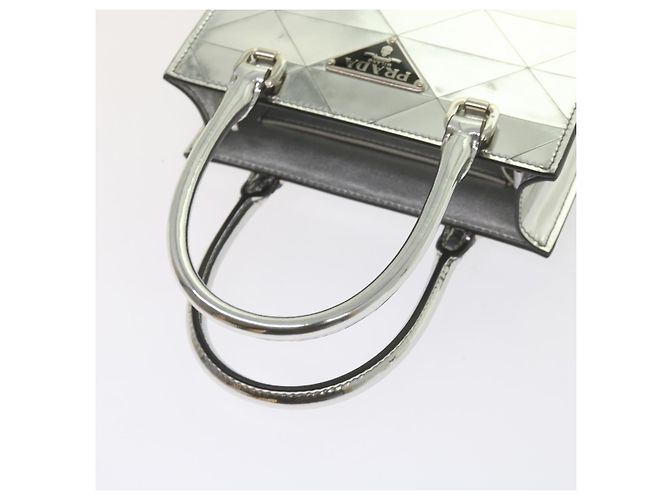 PRADA Borsa a Mano Pelle Metallica Argento Auth 59813SV - vista 7