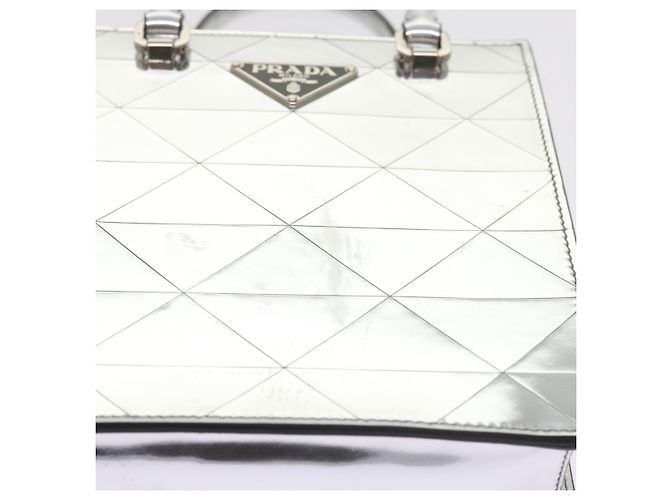 PRADA Borsa a Mano Pelle Metallica Argento Auth 59813SV - vista 8