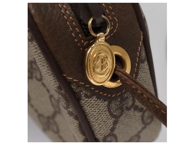 Borsa a Spalla GUCCI GG Supreme Web Sherry Line PVC Beige Marrone Argento Auth BA103 - vista 14