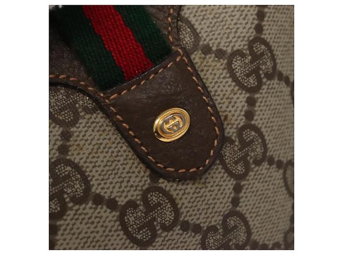 Borsa a Spalla GUCCI GG Supreme Web Sherry Line PVC Beige Marrone Argento Auth BA103 - vista 15