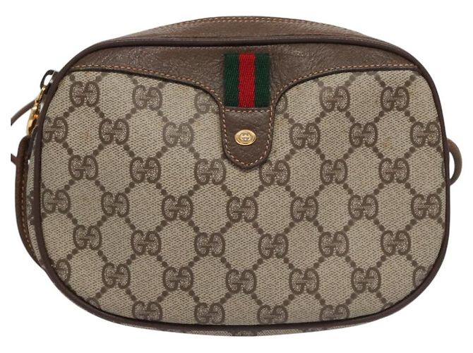 Borsa a Spalla GUCCI GG Supreme Web Sherry Line PVC Beige Marrone Argento Auth BA103 - vista 2
