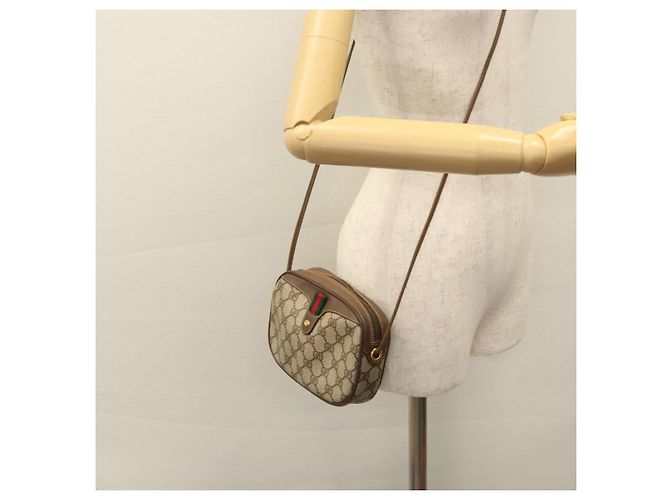 Borsa a Spalla GUCCI GG Supreme Web Sherry Line PVC Beige Marrone Argento Auth BA103 - vista 21