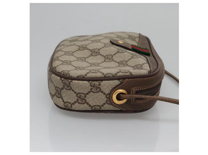 Borsa a Spalla GUCCI GG Supreme Web Sherry Line PVC Beige Marrone Argento Auth BA103 - vista 4