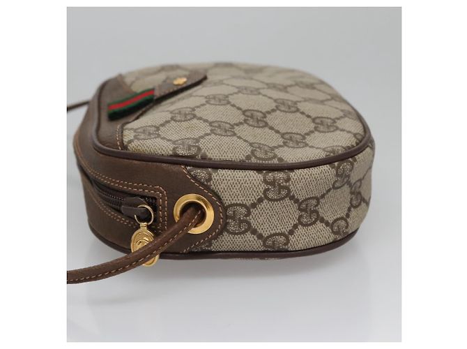 Borsa a Spalla GUCCI GG Supreme Web Sherry Line PVC Beige Marrone Argento Auth BA103 - vista 5