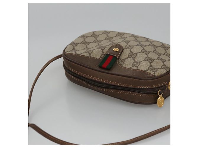 Borsa a Spalla GUCCI GG Supreme Web Sherry Line PVC Beige Marrone Argento Auth BA103 - vista 6