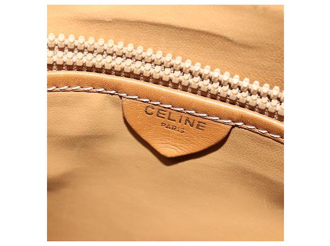Céline Borsa a Spalla Cicada in Tela Macadam CELINE in Pelle PVC Marrone Oro Auth BD771 D'oro - vista 15