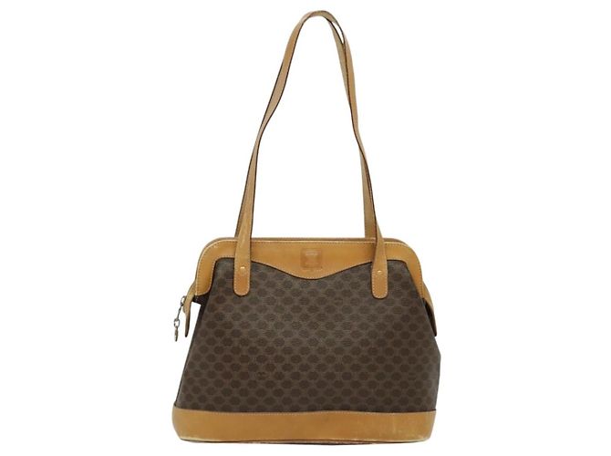 Céline Borsa a Spalla Cicada in Tela Macadam CELINE in Pelle PVC Marrone Oro Auth BD771 D'oro - vista 2