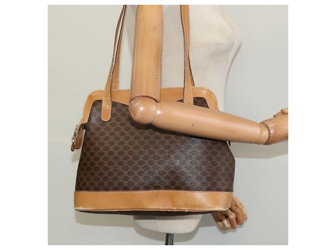 Céline Borsa a Spalla Cicada in Tela Macadam CELINE in Pelle PVC Marrone Oro Auth BD771 D'oro - vista 22
