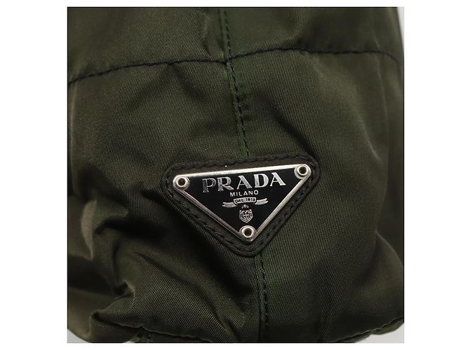 PRADA Schultertasche Nylon Khaki Silber Authentisch bs24325 - Ansicht 14