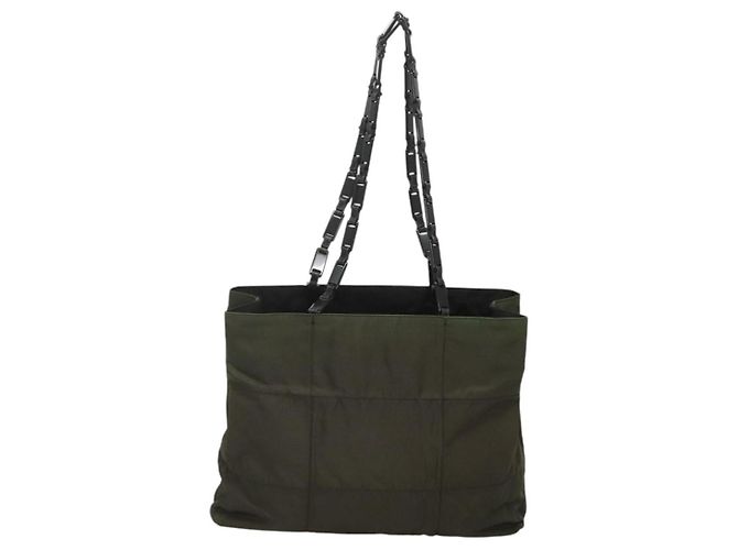 PRADA Schultertasche Nylon Khaki Silber Authentisch bs24325 - Ansicht 3