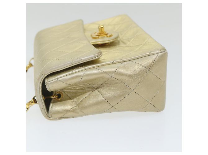 CHANEL Matelasse 17 Chain Shoulder Bag Lamb Skin Gold CC Auth 58346SAV - vista 3