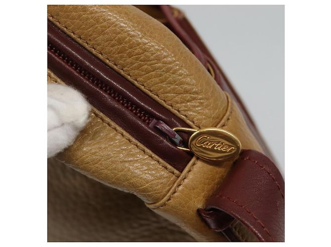 Cartier Borsa a spalla Must Line in pelle beige e rosso vino Auth BA709 Bordò - vista 15
