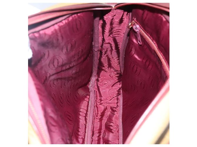 Cartier Borsa a spalla Must Line in pelle beige e rosso vino Auth BA709 Bordò - vista 19