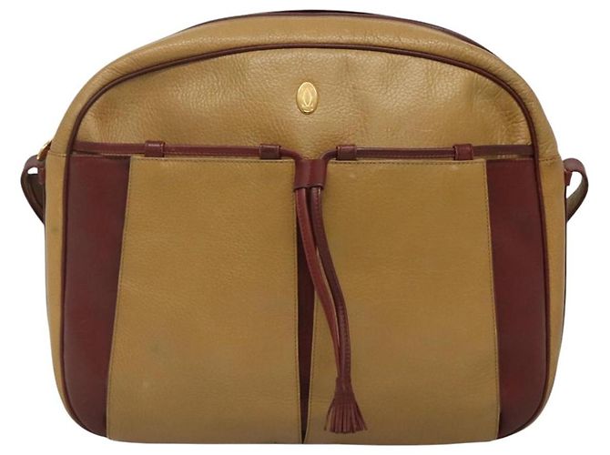 Cartier Borsa a spalla Must Line in pelle beige e rosso vino Auth BA709 Bordò - vista 2