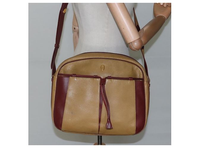 Cartier Borsa a spalla Must Line in pelle beige e rosso vino Auth BA709 Bordò - vista 23