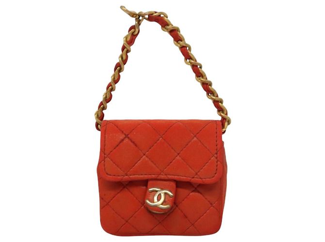 CHANEL Mini Mini Matelassé Charm Pelle di Agnello Arancione CC Auth BD1634 - vista 2