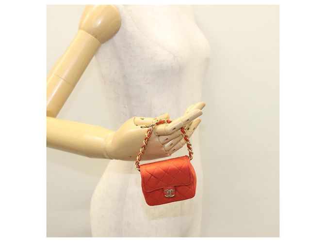 CHANEL Mini Mini Matelassé Charm Pelle di Agnello Arancione CC Auth BD1634 - vista 21