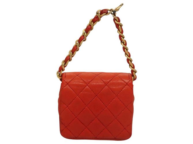 CHANEL Mini Mini Matelassé Charm Pelle di Agnello Arancione CC Auth BD1634 - vista 3