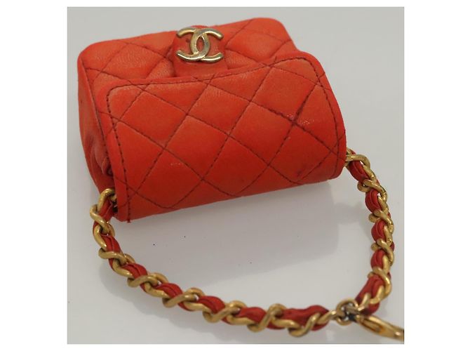 CHANEL Mini Mini Matelassé Charm Pelle di Agnello Arancione CC Auth BD1634 - vista 6