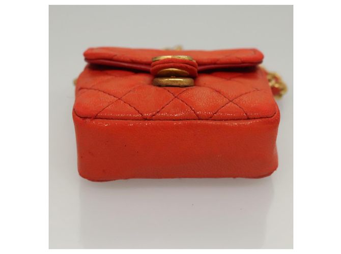 CHANEL Mini Mini Matelassé Charm Pelle di Agnello Arancione CC Auth BD1634 - vista 9