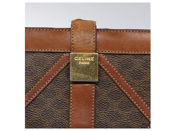 Céline Borsa a Spalla in Tela Macadam CELINE in Pelle PVC Marrone Oro Auth 117240 D'oro - vista 15