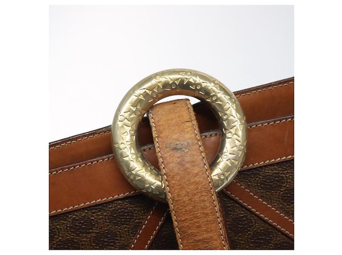 Céline Borsa a Spalla in Tela Macadam CELINE in Pelle PVC Marrone Oro Auth 117240 D'oro - vista 16
