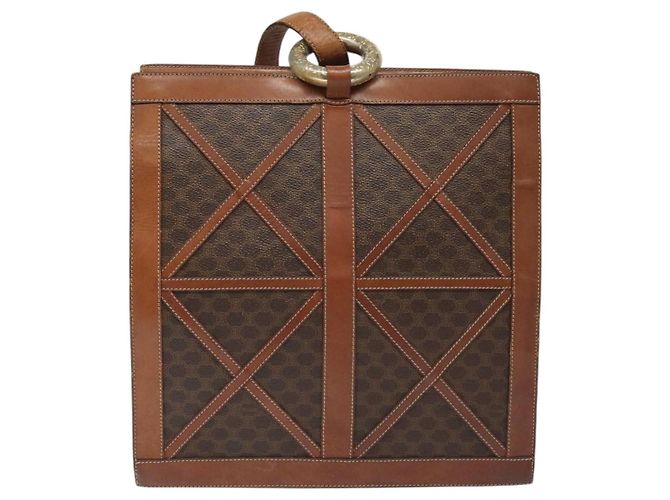 Céline Borsa a Spalla in Tela Macadam CELINE in Pelle PVC Marrone Oro Auth 117240 D'oro - vista 2