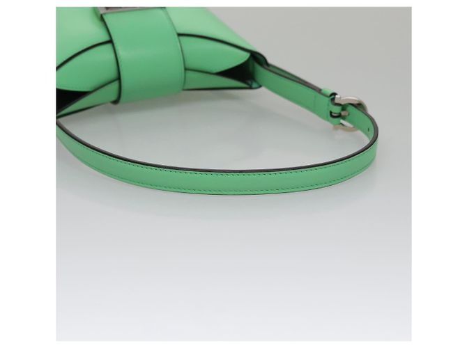 Borsa a Spalla Gancini in Pelle Verde Argento Salvatore Ferragamo Auth 107228AV - vista 9