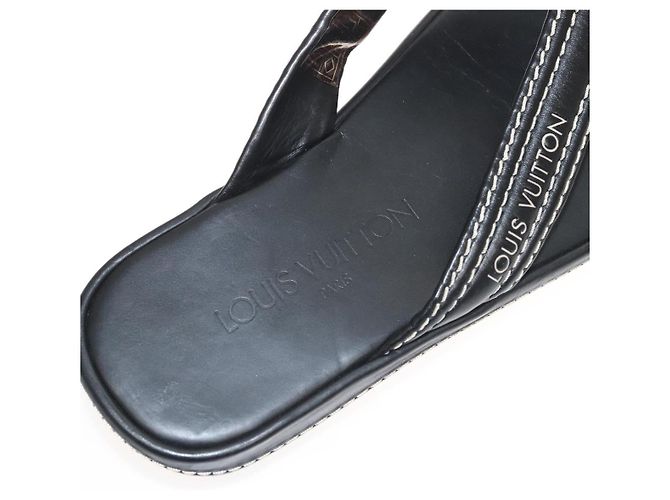 Sandali in pelle neri LOUIS VUITTON LV Auth bs25039 Nero - vista 14