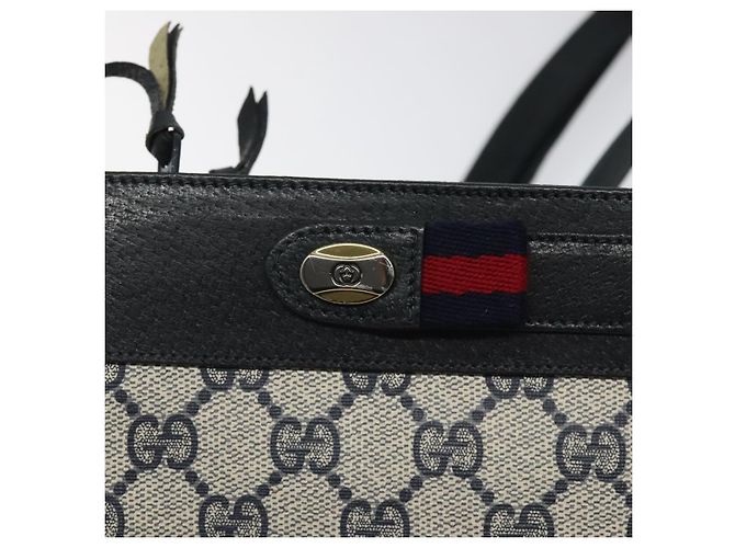 Bolsa de Ombro Gucci GG Supreme Sherry Line PVC Marinho Ouro 96 02 035 Auth MY260 Dourado Azul marinho - vista 14