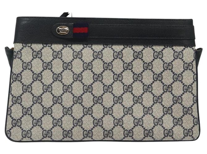 Bolsa de Ombro Gucci GG Supreme Sherry Line PVC Marinho Ouro 96 02 035 Auth MY260 Dourado Azul marinho - vista 2