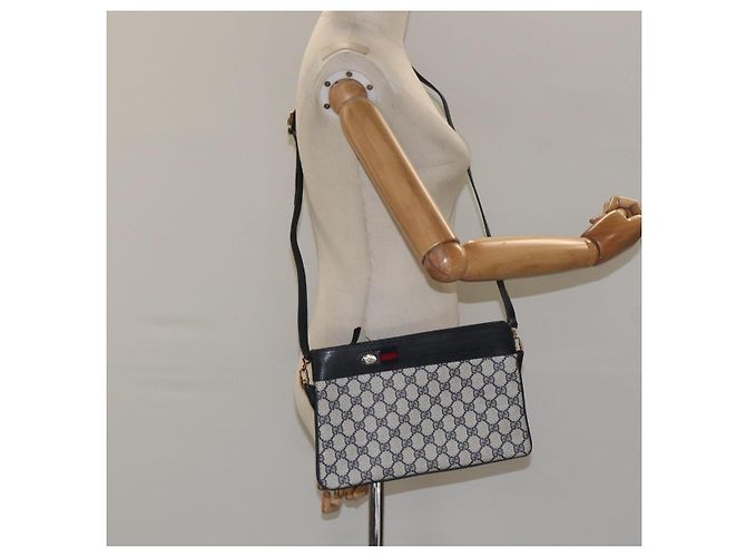 Bolsa de Ombro Gucci GG Supreme Sherry Line PVC Marinho Ouro 96 02 035 Auth MY260 Dourado Azul marinho - vista 23