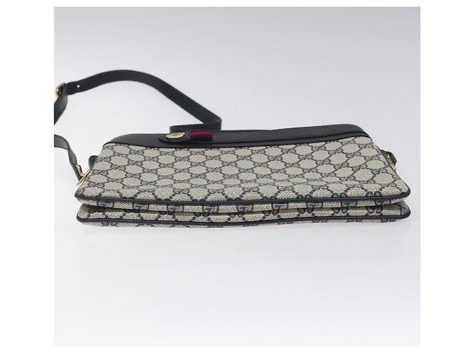 Bolsa de Ombro Gucci GG Supreme Sherry Line PVC Marinho Ouro 96 02 035 Auth MY260 Dourado Azul marinho - vista 9