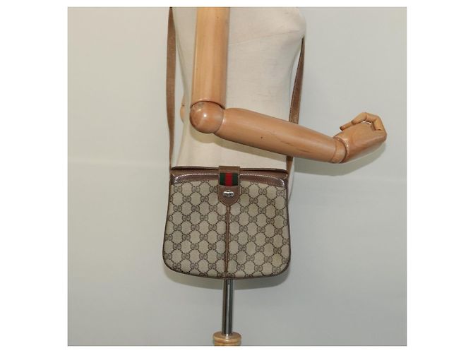 Bolso de Hombro GUCCI GG Supreme Web Sherry Line PVC Beige Oro Rojo Auth ep9566 Roja Dorado - vista 22