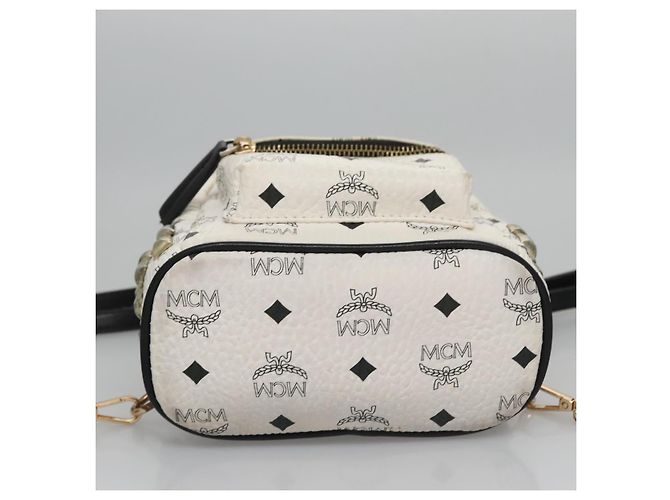 MCM Vicetos Logogram Backpack PVC Leather White Navy gold Auth BA110 Golden Navy blue - view 11