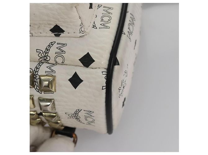 MCM Vicetos Logogram Backpack PVC Leather White Navy gold Auth BA110 Golden Navy blue - view 12