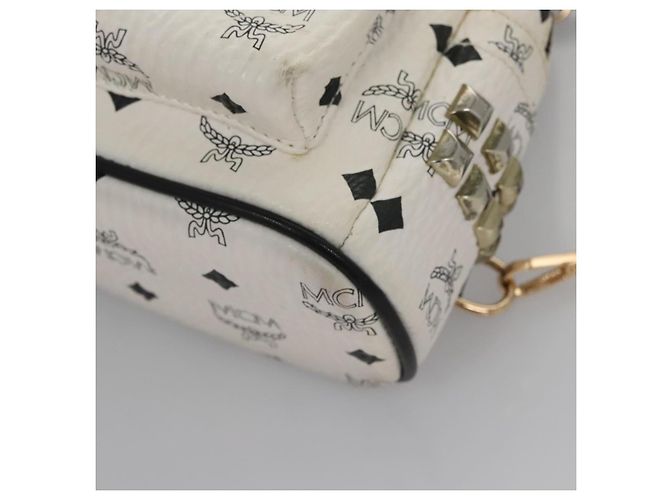 MCM Vicetos Logogram Backpack PVC Leather White Navy gold Auth BA110 Golden Navy blue - view 13